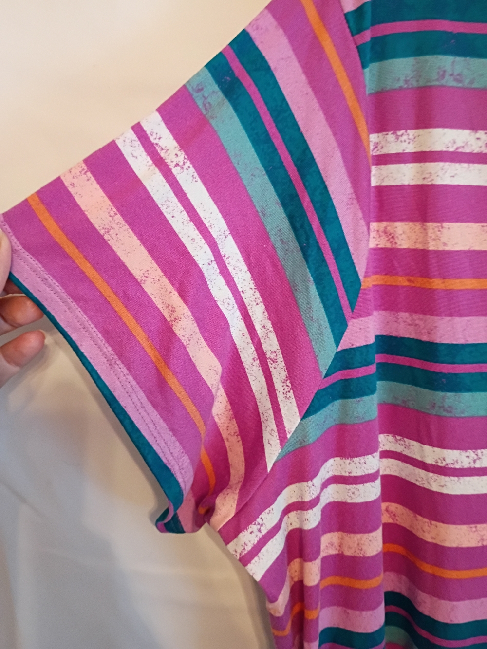 Joyspun Size 3x 22w-24w With Pink And Teal Stripes V-Neck Midi Dress/Nighty - Picture 4 of 9